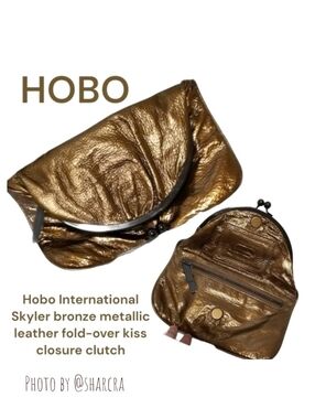 Hobo International Skyler bronze metallic leather fold-over kiss closure clutch